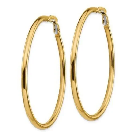 New 14k Gold 3x50mm Polished Round Oversized Omega Back Hoop Earrings